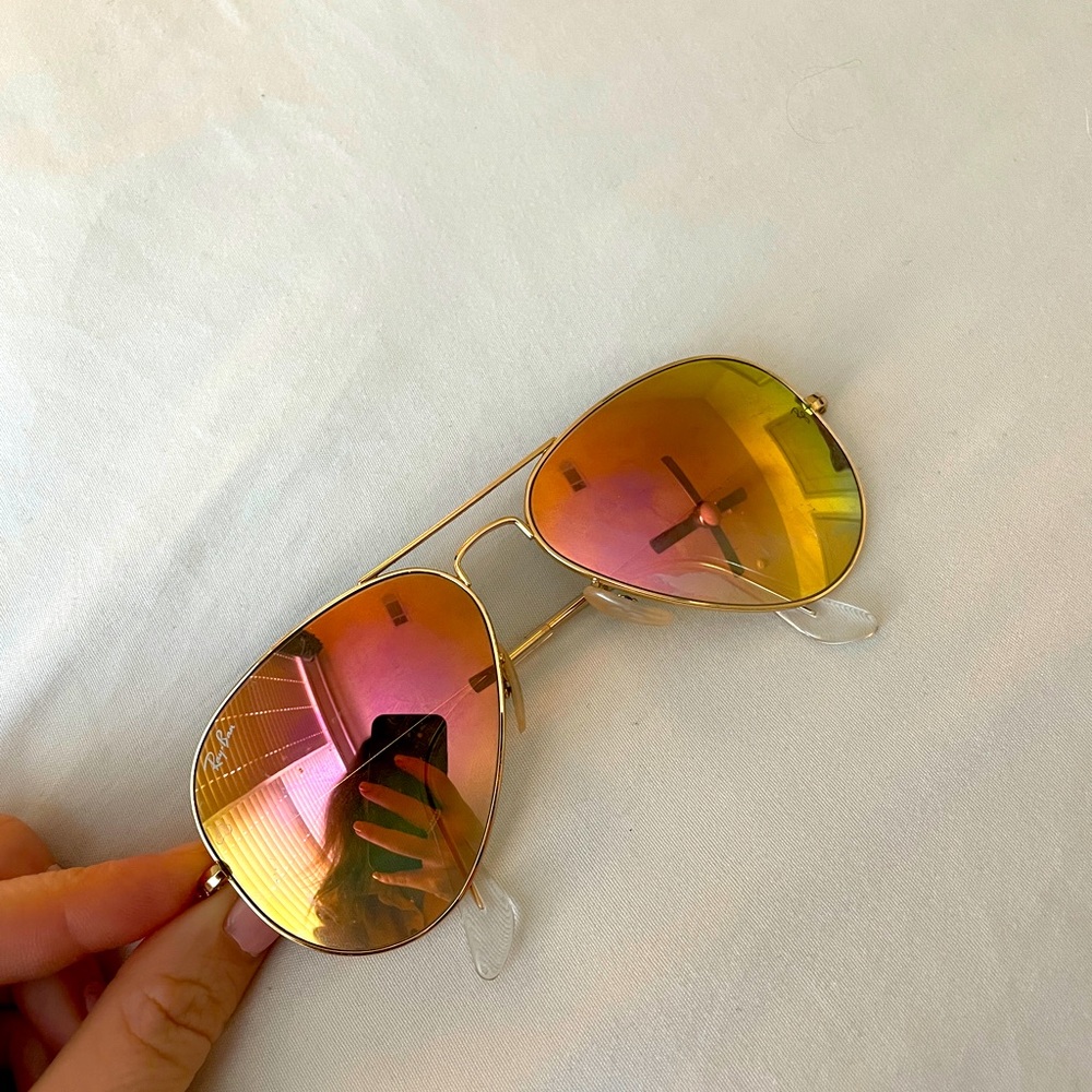Ray Ban pink green Aviator rose gold